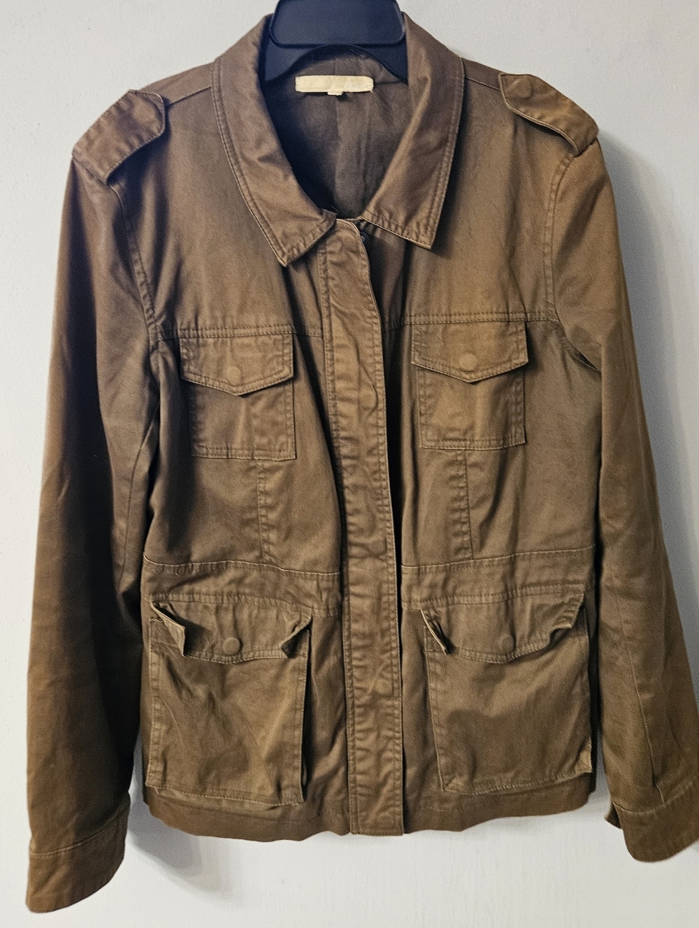 Womans Cotton Utility Jacket - Green/ Brown